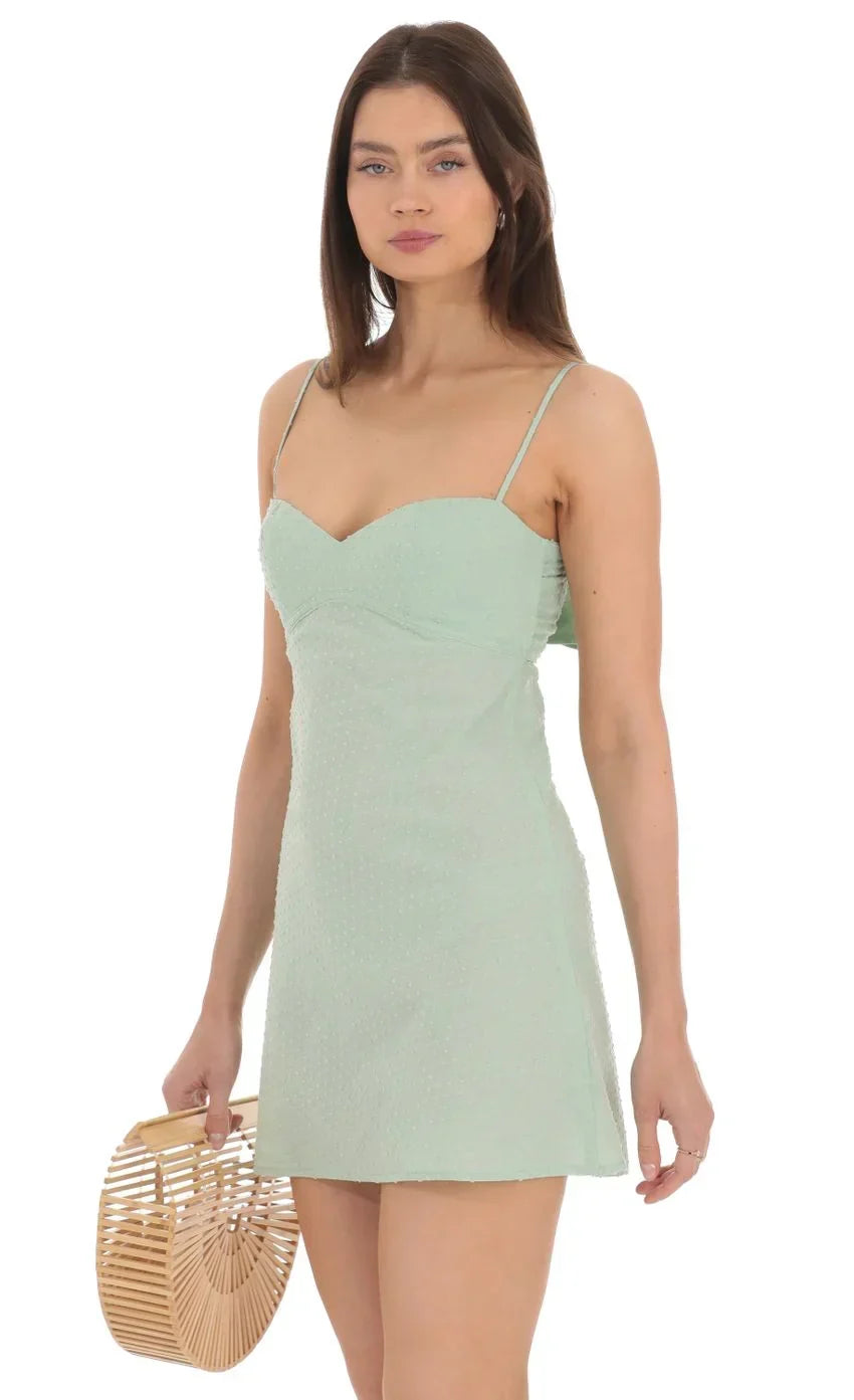 Satin Sweetheart Neck Dress In Pink And Green