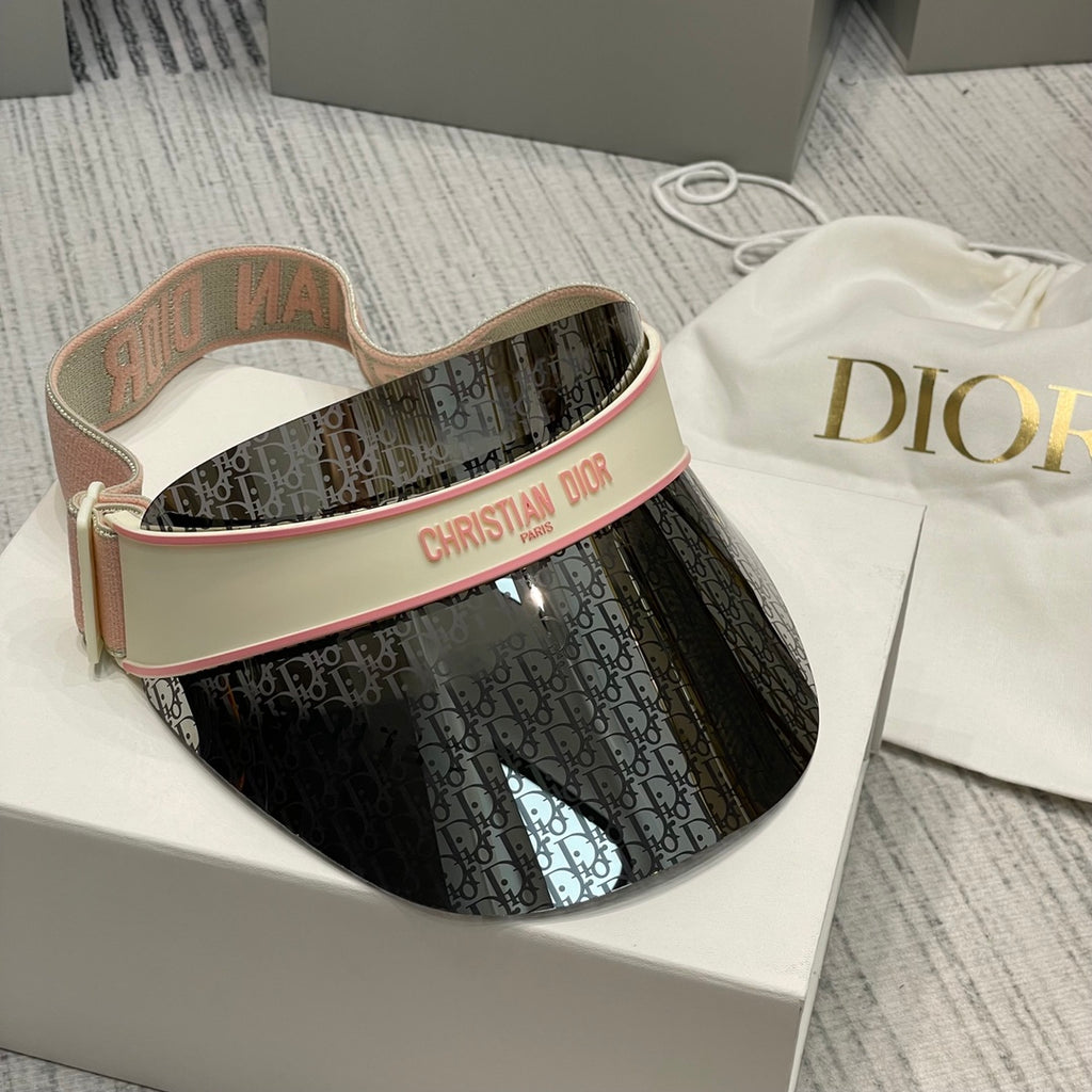Dior Luxury Dark Patterned Sun Visor with Embossed Logo Strap Cap Hat - High-End Fashion Accessory #75718