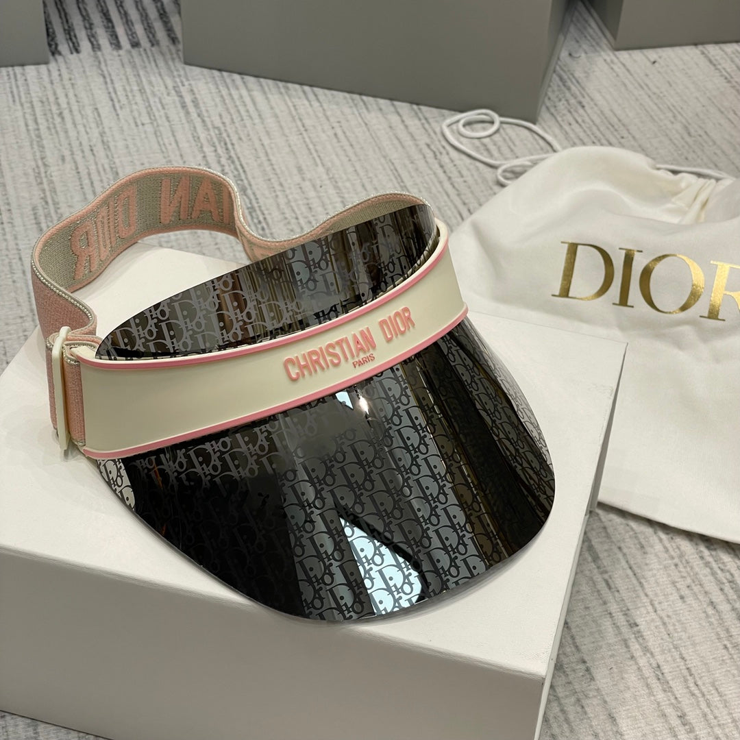 Dior Luxury Dark Patterned Sun Visor with Embossed Logo Strap Cap Hat - High-End Fashion Accessory #75718