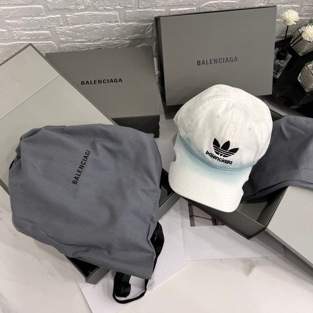 Balenciaga Adidas Cap In Blue Washed Embroidered Label Duck Hat #96243