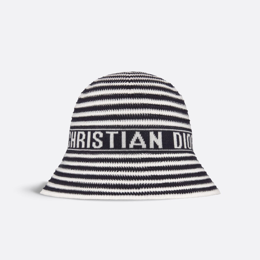 Dior Dioriviera D-Tulipe Women's Black and White Striped Embroidered Letter Printed Cotton Fisherman's Hat Cap #72552