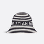 Dior Dioriviera D-Tulipe Women's Black and White Striped Embroidered Letter Printed Cotton Fisherman's Hat Cap #72552