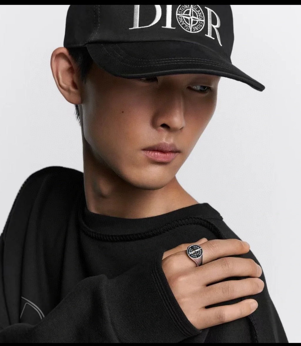 Dior Men's Solid Color Embroidered Monogrammed Duck Cap Hat #75445