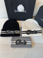 Chanel Women's Fall And Winter Black And White Gray Temperament Warm Winter Accessories Scarf Hat Gloves Fashion Trend Set #81628