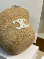 Celine Men's and Women's Embroidered Logo Pattern Khaki Raffia Woven Fisherman's Hat Cap #76174