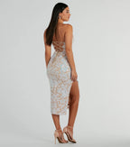 Beckie Formal Sequin Lace-Up Midi Dress