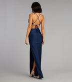 Stefani Lace-Up Slit Formal Dress