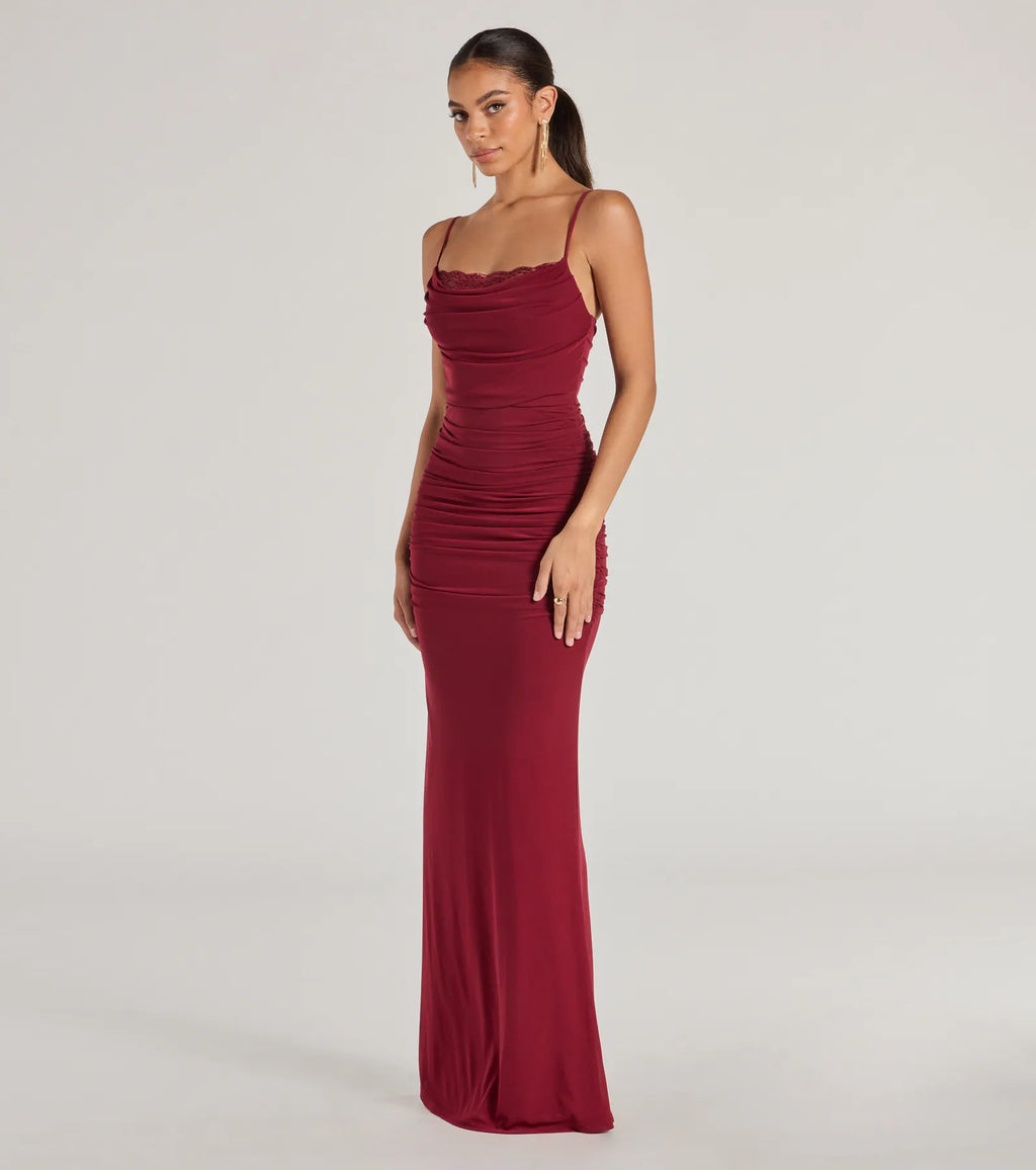 Julane Cowl Neck Ruched Column Dress