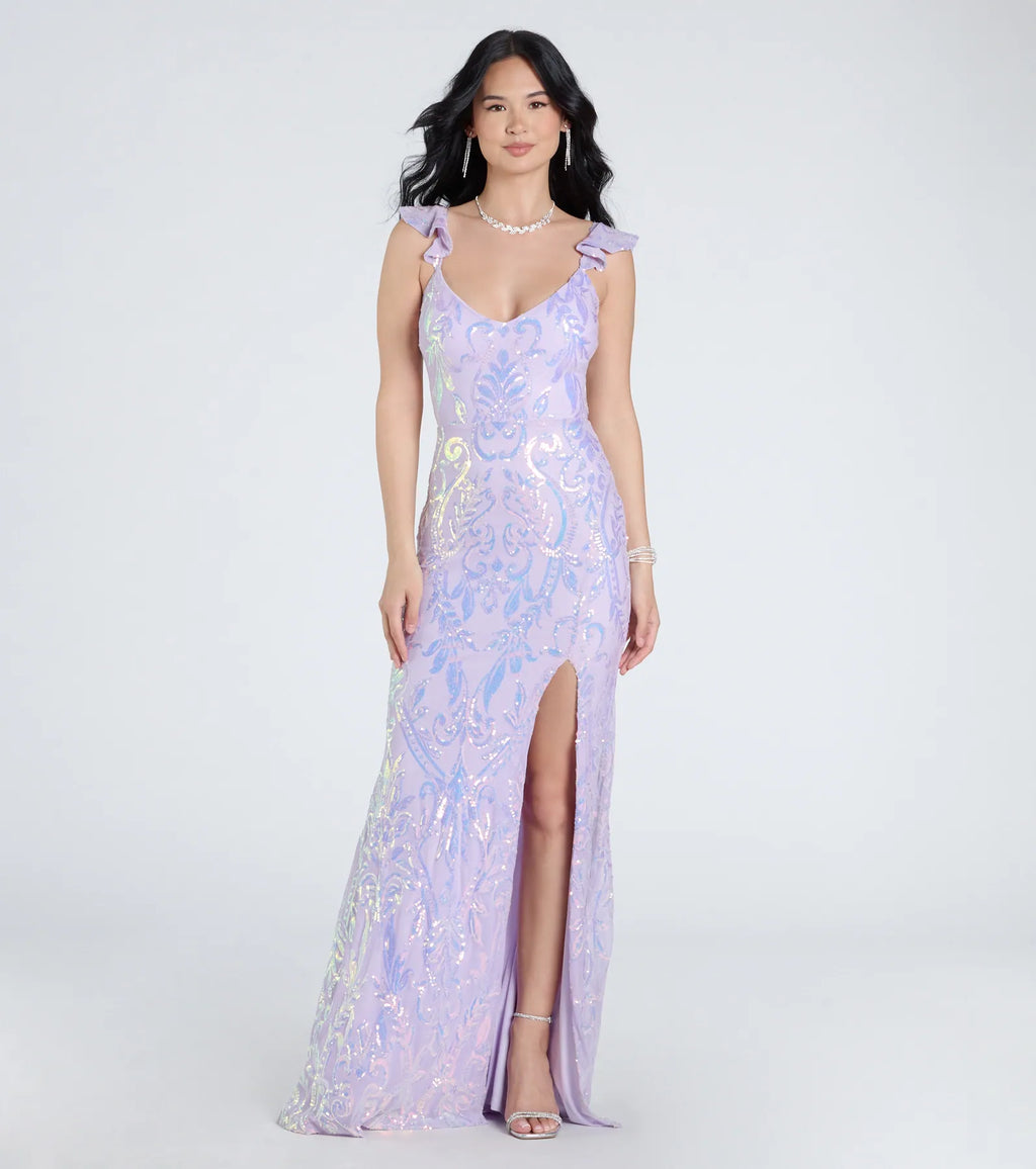 Estella V-Neck Column Long Sequin Formal Dress