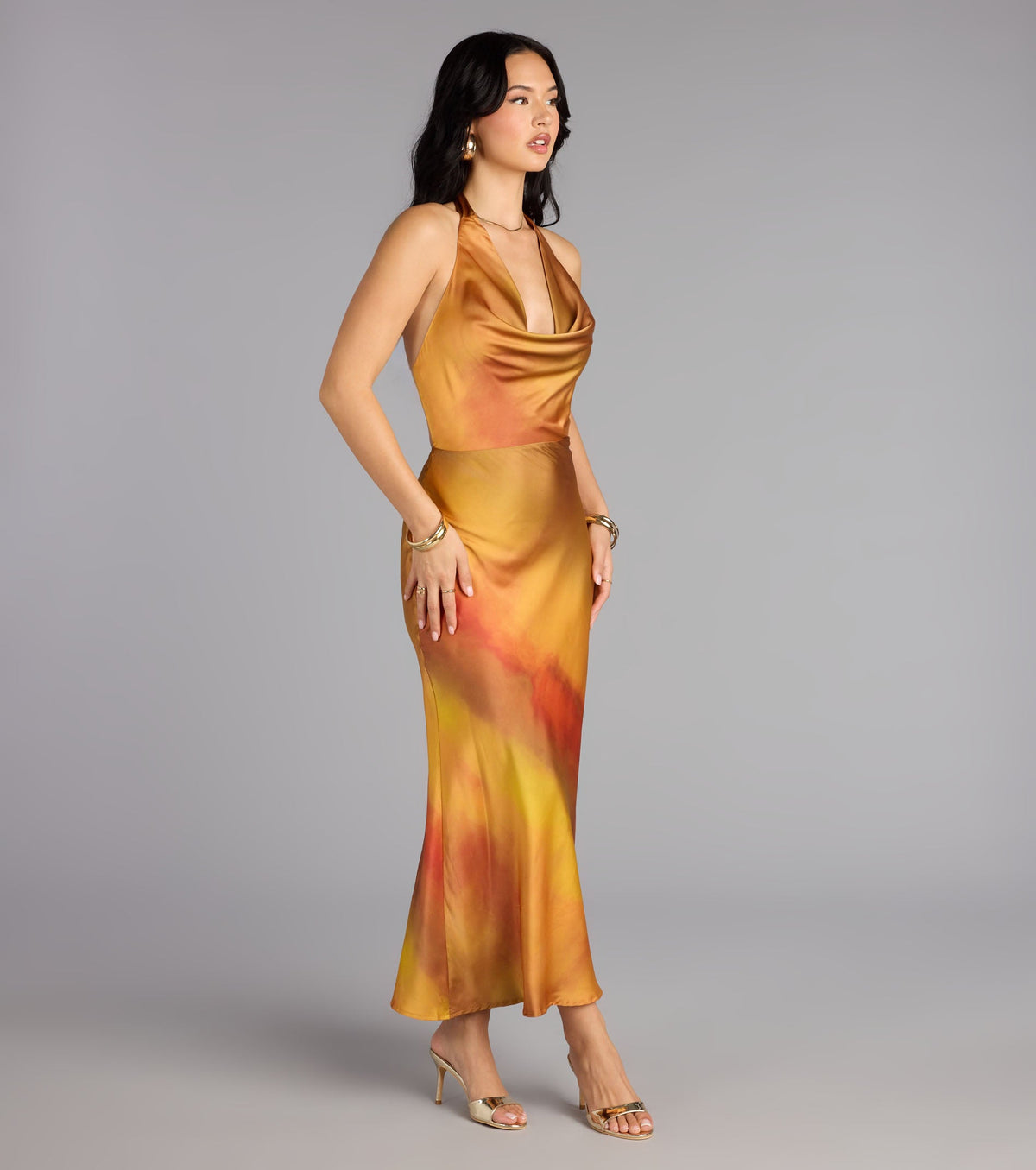 Sunset Glow Satin Midi Dress