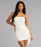 Pearl Glow Mesh Ruffle Mini Dress