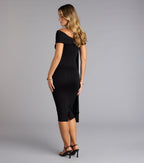 Dramatic Exit Off-Shoulder Midi Dress