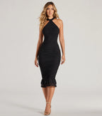 Irresistibly Bold Halter Strappy Bodycon Midi Dress