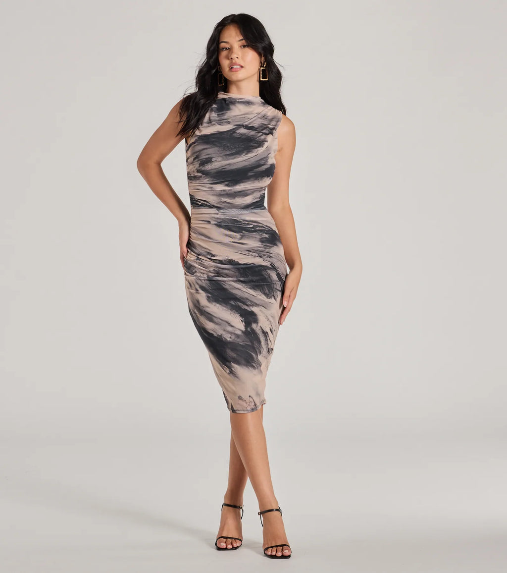 Endlessly Effortless Crew Neck Abstract Midi Dress