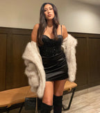 Luxe Attention Bustier Rhinestone Satin Mini Dress