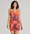 Glam Moment Marble Rhinestone Halter Mini Dress
