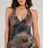 Ethereal Muse Abstract Marble Ruched Mini Dress