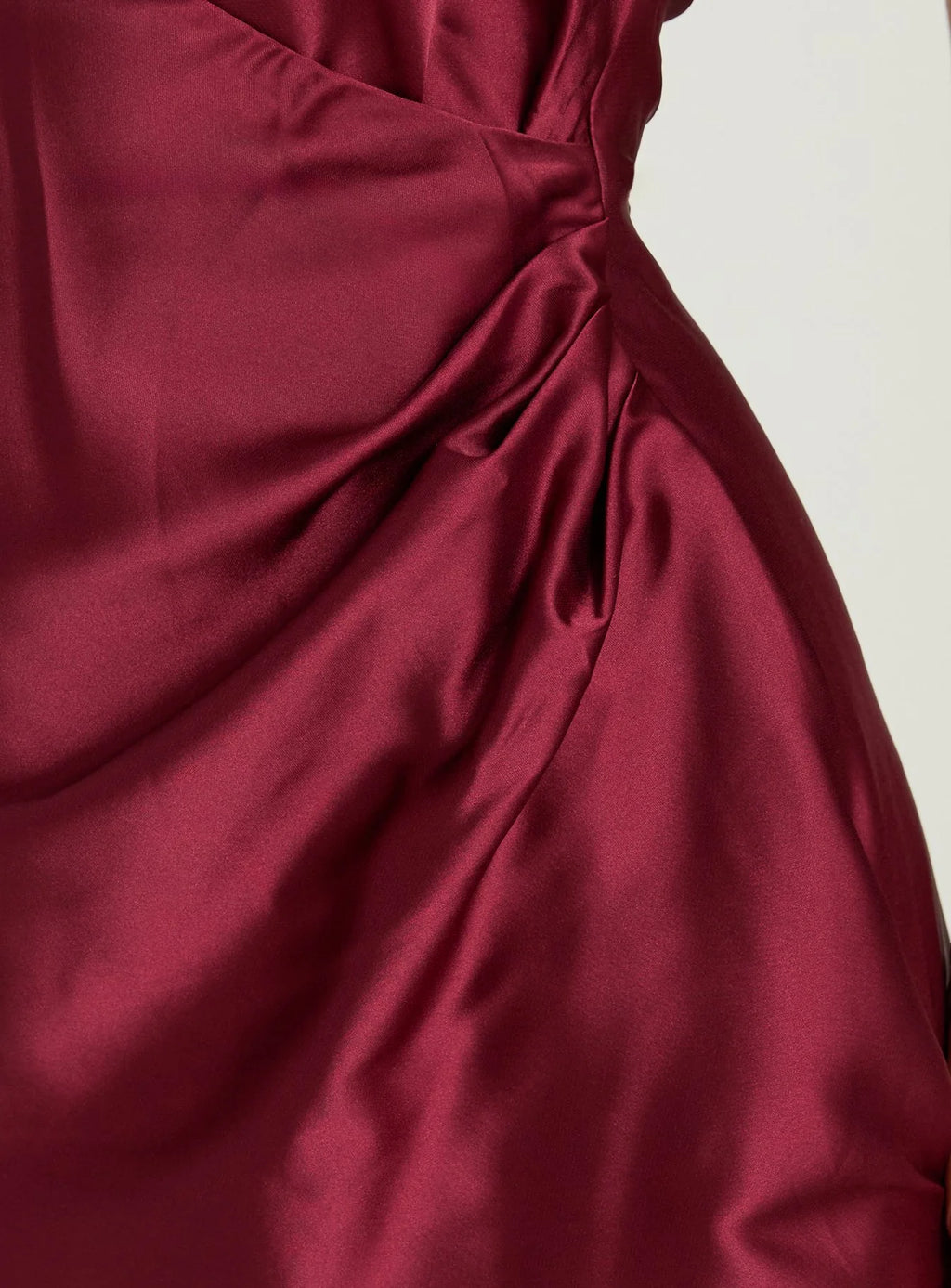 Landree Wrap Halter Satin Mini Dress Burgundy