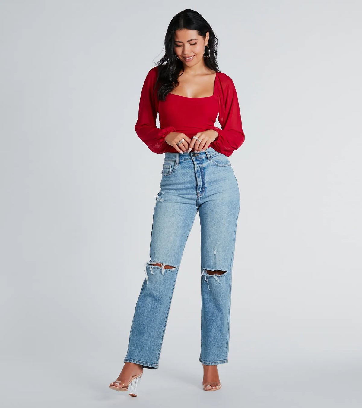 Elevated Basic Ruched Mesh Bodysuit