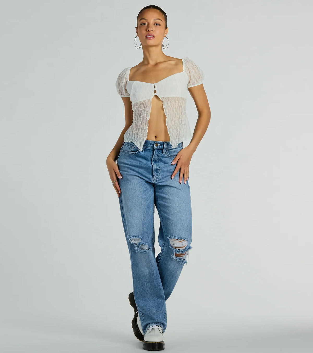 Charm Me Puff Sleeve Lace Crop Top