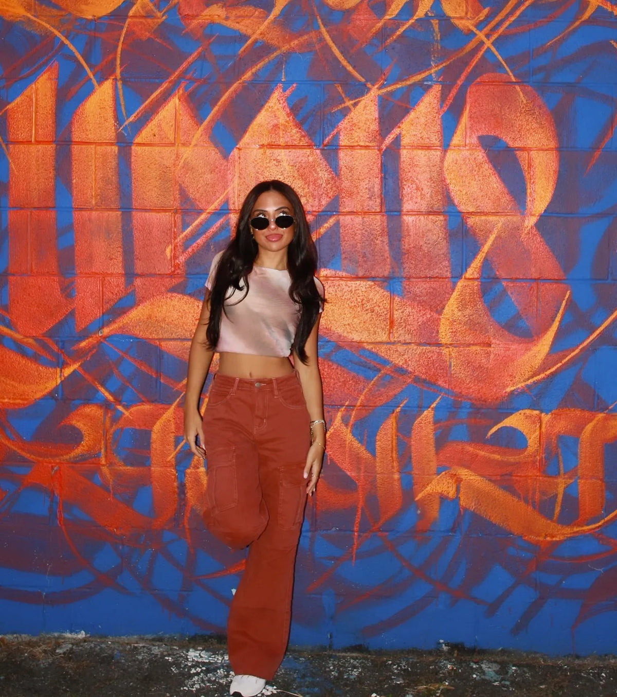 Talk Back Abstract Print Mesh Crop Top
