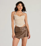 Country Feels Belted Halter Crop Top