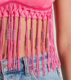 Fringed Out Triangle Fringe Beaded Crop Top
