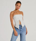 Hit The City Strapless Slit Crop Top