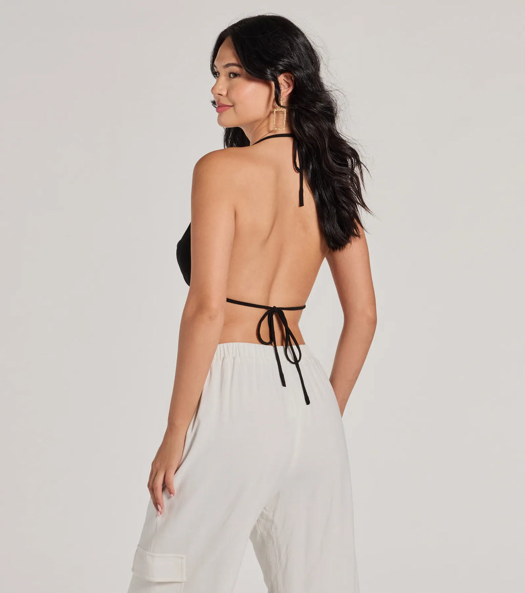 Sunny Day Cute Halter Open Back Crop Top