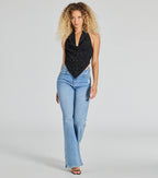Alluring Flocked Leopard Print Halter Top
