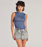 Stylish Basic Sleeveless Mock Neck Crop Top