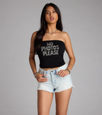 Rhinestone No Photos Please Tube Top