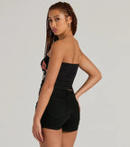 Hustle Crew Strapless Tube Graphic Crop Top