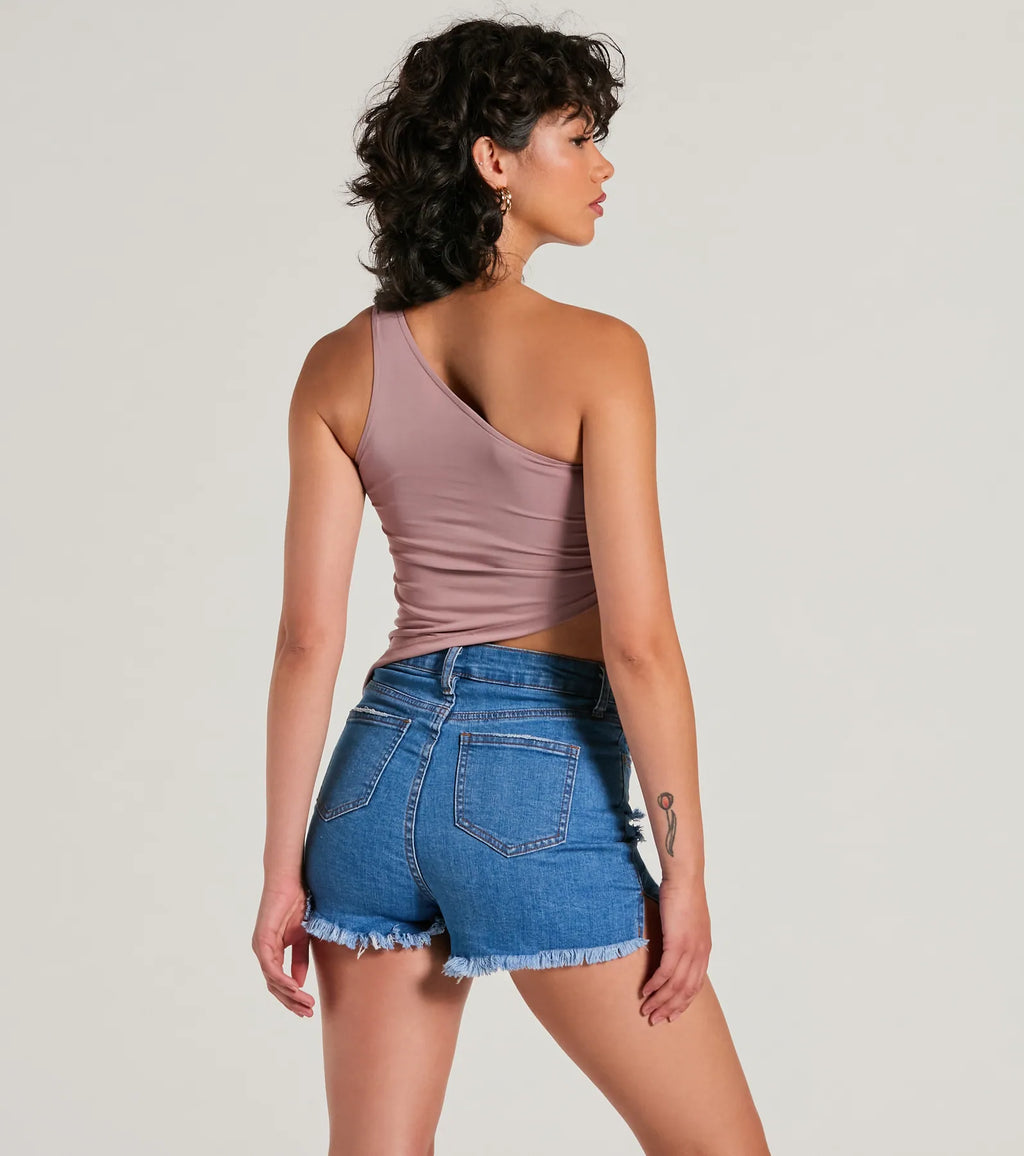 Mentionable Flirt One-Shoulder Asymmetrical Crop Top