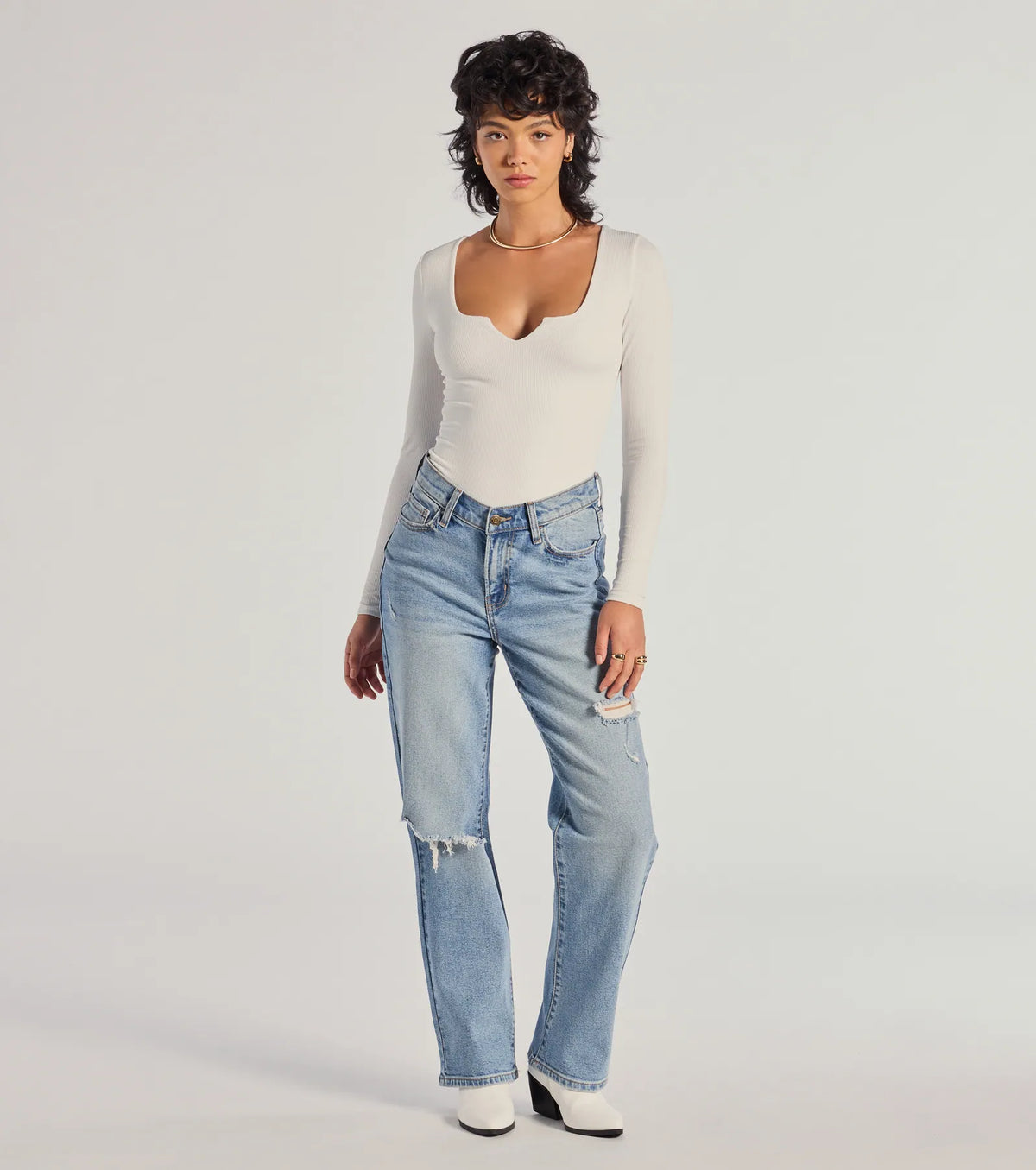 Minimal Chic Ribbed Knit Long Sleeve Bodysuit