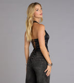 Alluring Edge Faux Leather Lace-Up Halter Top