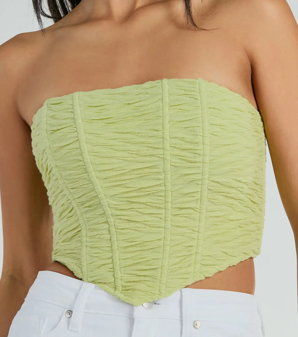 In The Spotlight Strapless Ruched Corset Top