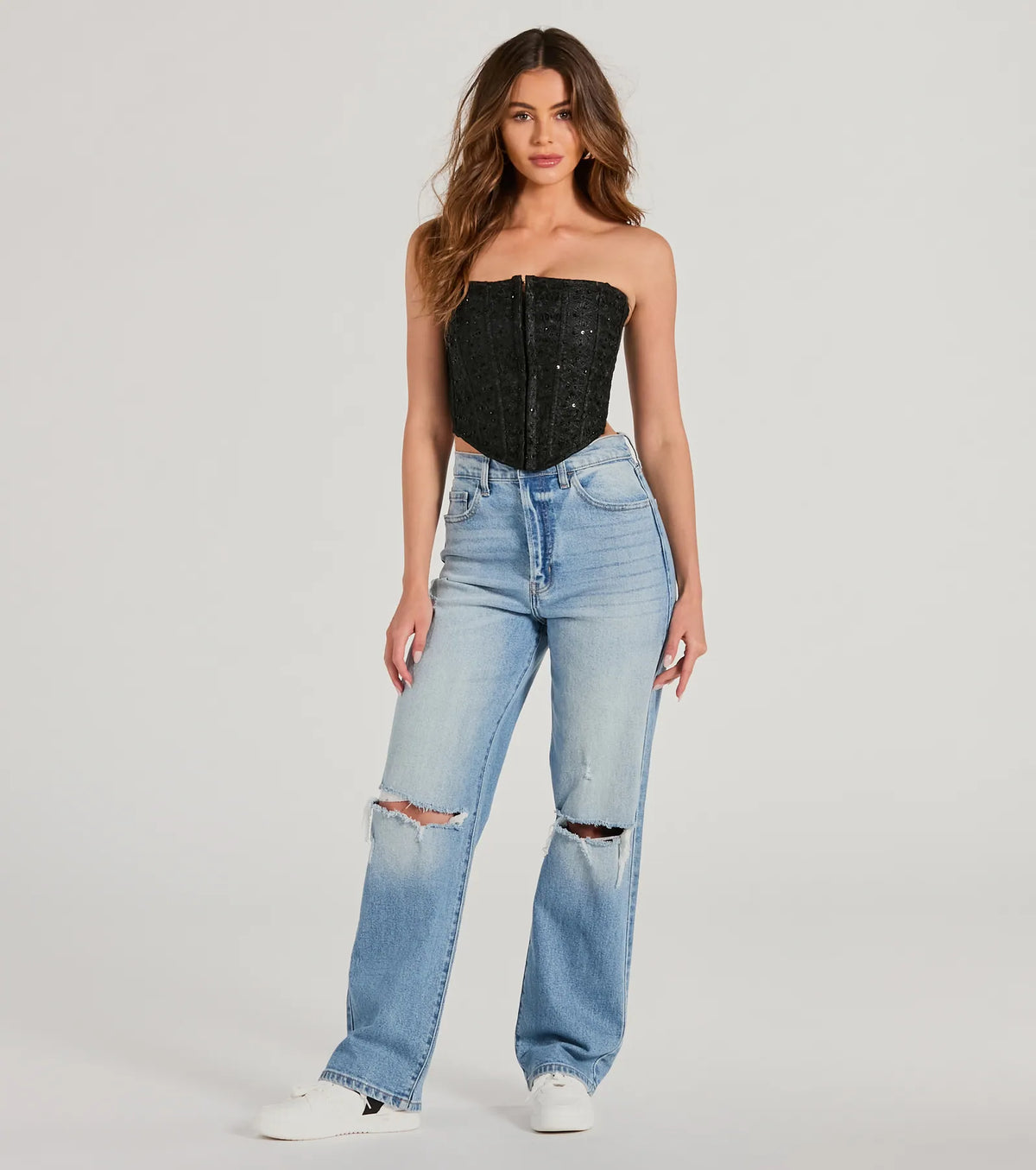 Show Stopper Strapless Lace Beaded Corset Top