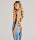 Romantic Effect Halter Tie Back Floral Satin Top