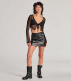 Get The Look Long Sleeve Tie-Front Mesh Top