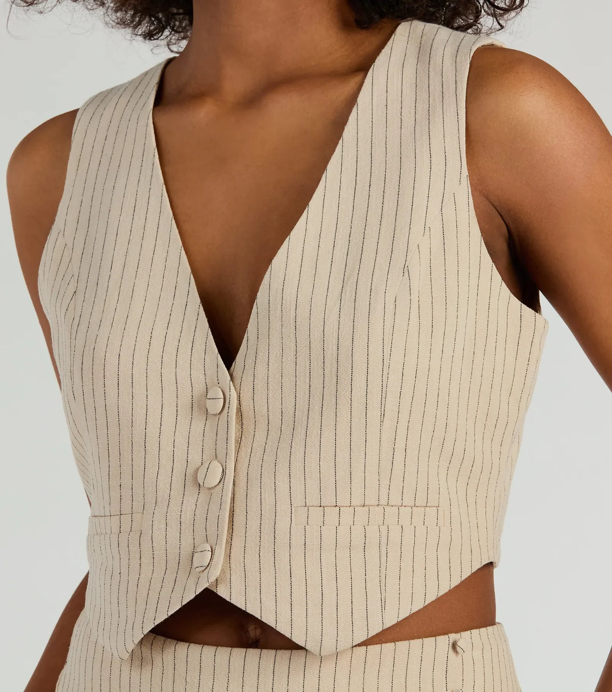Downtown Meetings Pinstripe Linen Vest