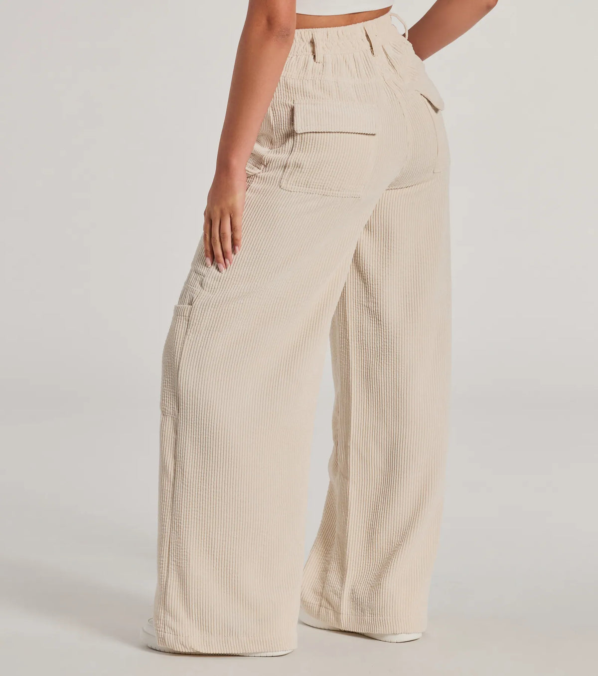 Essential High-Rise Corduroy Wide-Leg Cargo Pants