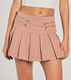 Practical Charm High Rise Zipper Pleated Denim Skort