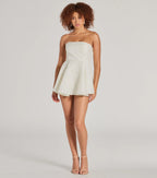 Angelic Looks Strapless Floral Satin Romper