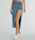 Fab Style Icon High Slit Denim Midi Skirt