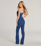 Rare Icon Strapless Sweetheart Flare Denim Jumpsuit