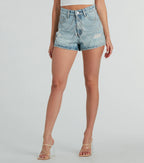 Pop Star Rhinestone High-Rise Denim Shorts