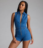 Trendy Fab Zip-Front Denim Romper