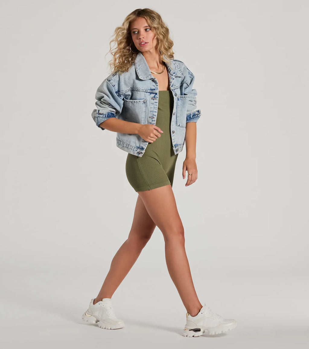 Lounge Moments Basic Short Sleeve Rib Knit Romper