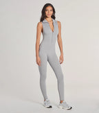Off Duty Chic Sleeveless Collared Zip-Up Catsuit